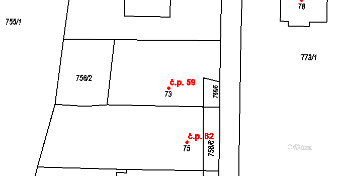 Žichlice 59, Hromnice na parcele st. 73 v KÚ Žichlice u Hromnic, Katastrální mapa