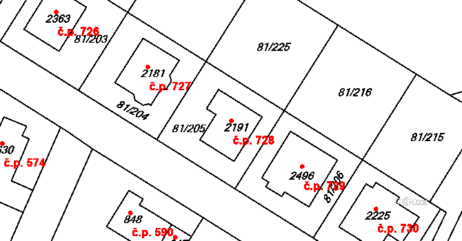 Lobeček 728, Kralupy nad Vltavou na parcele st. 2191 v KÚ Lobeček, Katastrální mapa