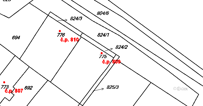 Neratovice 809 na parcele st. 775 v KÚ Neratovice, Katastrální mapa