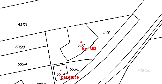 Líně 383 na parcele st. 538 v KÚ Líně, Katastrální mapa