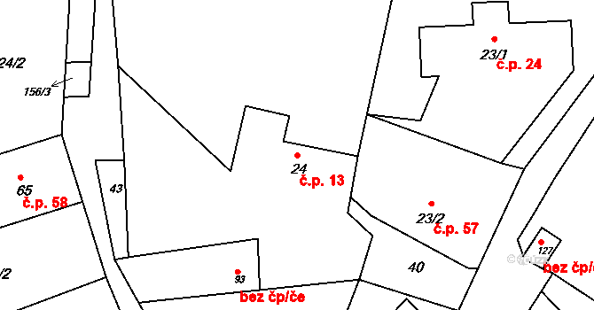 Jizbice 13, Náchod na parcele st. 24 v KÚ Jizbice u Náchoda, Katastrální mapa