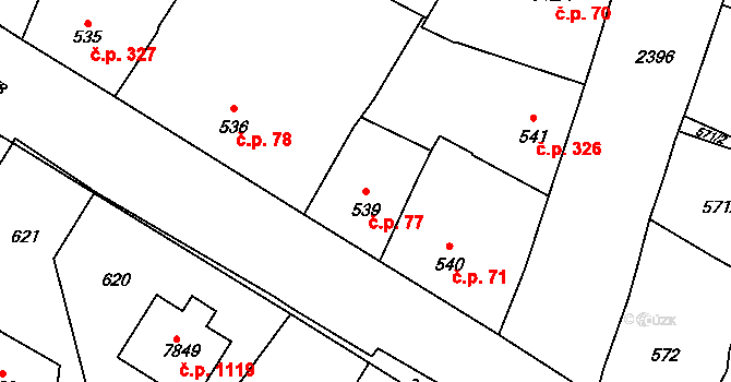 Holice 77 na parcele st. 539 v KÚ Holice v Čechách, Katastrální mapa