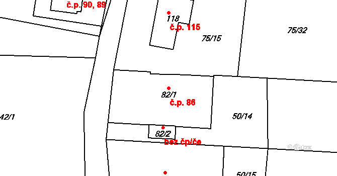 Lohenice 86, Přelouč na parcele st. 82/1 v KÚ Lohenice u Přelouče, Katastrální mapa
