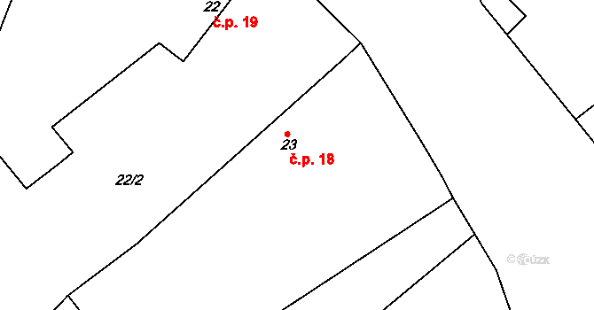 Trnávka 18 na parcele st. 23 v KÚ Trnávka, Katastrální mapa