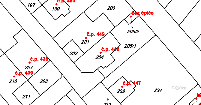 Jedovnice 448 na parcele st. 204 v KÚ Jedovnice, Katastrální mapa