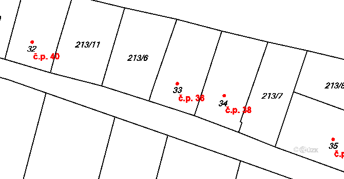 Karolín 36, Rájec-Jestřebí na parcele st. 33 v KÚ Karolín, Katastrální mapa