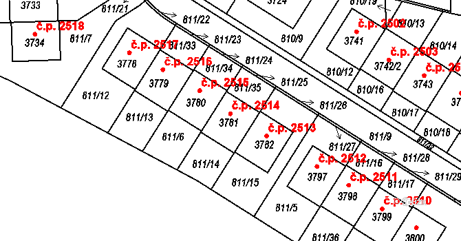 Říčany 2514 na parcele st. 3781 v KÚ Říčany u Prahy, Katastrální mapa