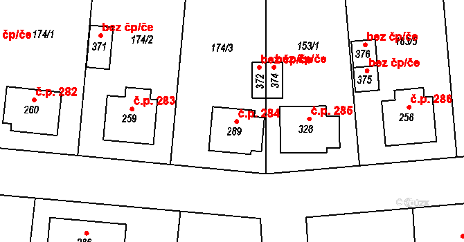 Leština 284 na parcele st. 289 v KÚ Leština u Zábřeha, Katastrální mapa