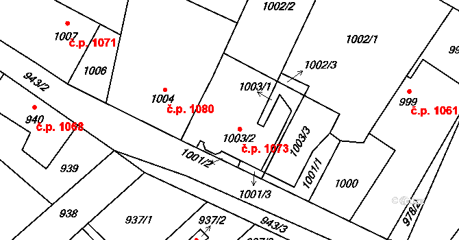Mohelnice 1073 na parcele st. 1003/2 v KÚ Mohelnice, Katastrální mapa