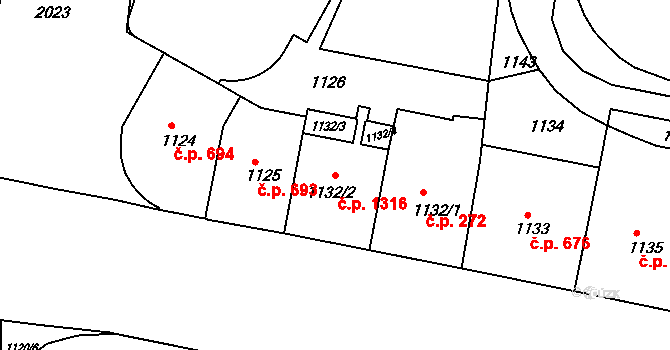 Košíře 1316, Praha na parcele st. 1132/2 v KÚ Košíře, Katastrální mapa