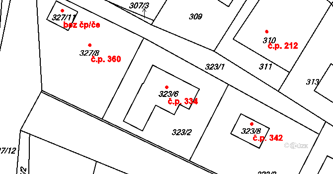 Lípa 334 na parcele st. 323/6 v KÚ Lípa nad Dřevnicí, Katastrální mapa