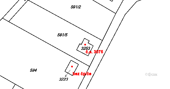 Sezimovo Ústí 3075 na parcele st. 3253 v KÚ Sezimovo Ústí, Katastrální mapa