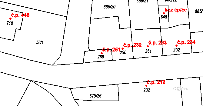 Lhenice 251 na parcele st. 269 v KÚ Lhenice, Katastrální mapa