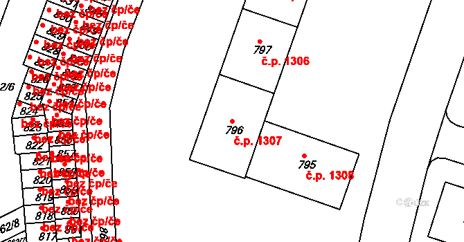 Příbor 1307 na parcele st. 796 v KÚ Příbor, Katastrální mapa