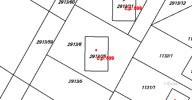 Kamenice nad Lipou 699 na parcele st. 2913/25 v KÚ Kamenice nad Lipou, Katastrální mapa