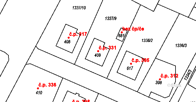 Katovice 331 na parcele st. 409 v KÚ Katovice, Katastrální mapa