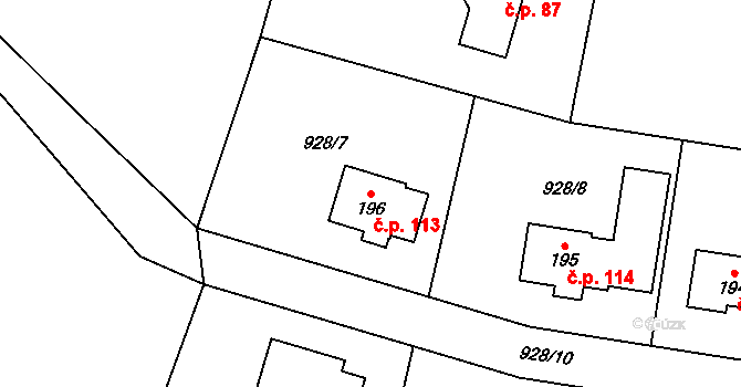 Jindřiš 113, Rodvínov na parcele st. 196 v KÚ Jindřiš, Katastrální mapa