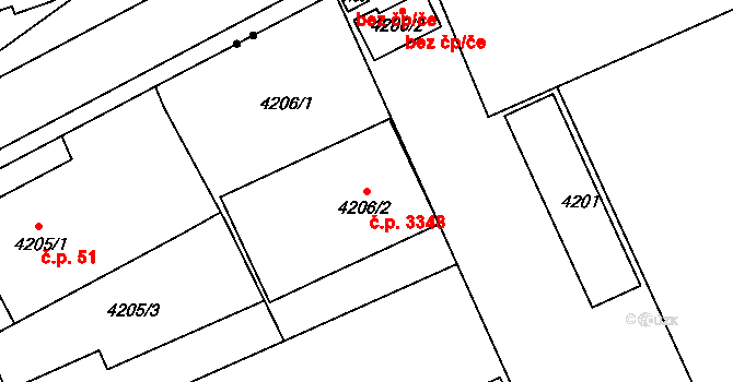 Teplice 3348 na parcele st. 4206/2 v KÚ Teplice, Katastrální mapa