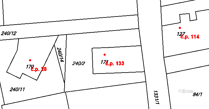 Blatno 133 na parcele st. 171 v KÚ Blatno u Podbořan, Katastrální mapa