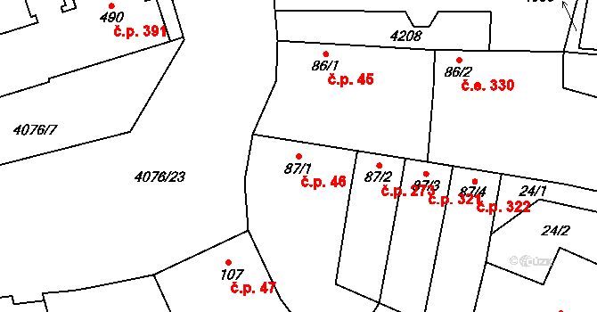 Lenešice 46 na parcele st. 87/1 v KÚ Lenešice, Katastrální mapa
