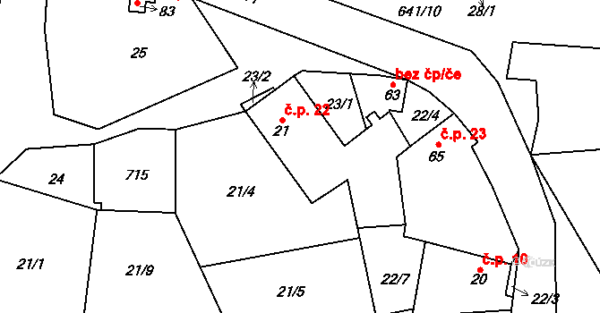 Řisuty 22, Libčeves na parcele st. 21 v KÚ Řisuty u Libčevsi, Katastrální mapa
