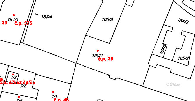 Louny 35 na parcele st. 160/1 v KÚ Louny, Katastrální mapa