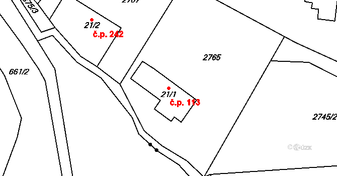 Libouchec 113 na parcele st. 21/1 v KÚ Libouchec, Katastrální mapa