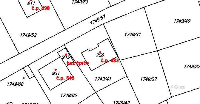 Libouchec 483 na parcele st. 750 v KÚ Libouchec, Katastrální mapa