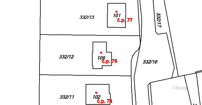 Nechvalice 76 na parcele st. 109 v KÚ Nechvalice, Katastrální mapa