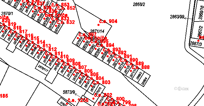 Velké Meziříčí 893 na parcele st. 2870/62 v KÚ Velké Meziříčí, Katastrální mapa