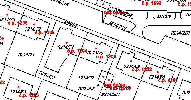 Chotěboř 1203 na parcele st. 3214/70 v KÚ Chotěboř, Katastrální mapa