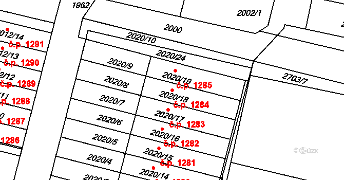 Kostelec nad Orlicí 1284 na parcele st. 2020/18 v KÚ Kostelec nad Orlicí, Katastrální mapa