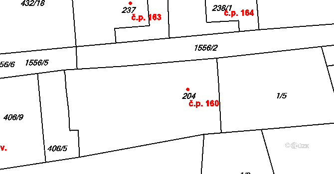 Ohnišov 160 na parcele st. 204 v KÚ Ohnišov, Katastrální mapa
