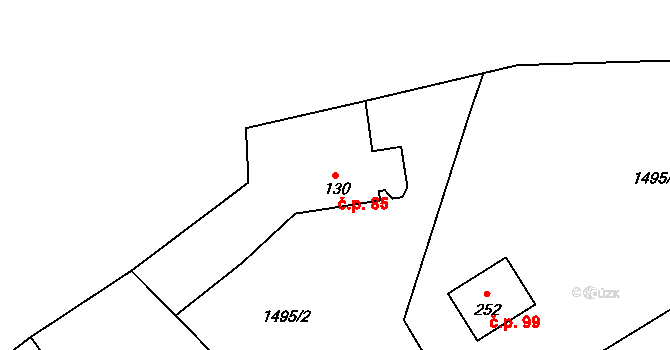 Skuhrov nad Bělou 85 na parcele st. 130 v KÚ Skuhrov nad Bělou, Katastrální mapa