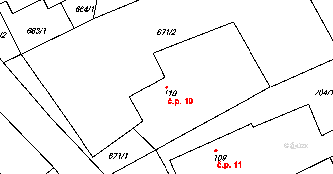 Bolehošťská Lhota 10, Bolehošť na parcele st. 110 v KÚ Bolehošť, Katastrální mapa