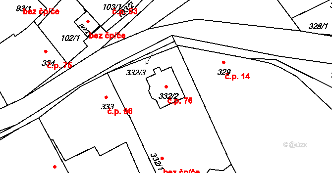 Štěnovice 76 na parcele st. 332/2 v KÚ Štěnovice, Katastrální mapa