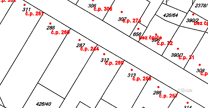 Křepice 259 na parcele st. 312 v KÚ Křepice u Hustopečí, Katastrální mapa