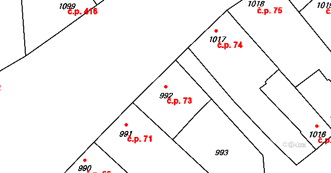 Moravský Žižkov 73 na parcele st. 992 v KÚ Moravský Žižkov, Katastrální mapa