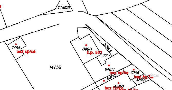 Kroměříž 551 na parcele st. 646/1 v KÚ Kroměříž, Katastrální mapa