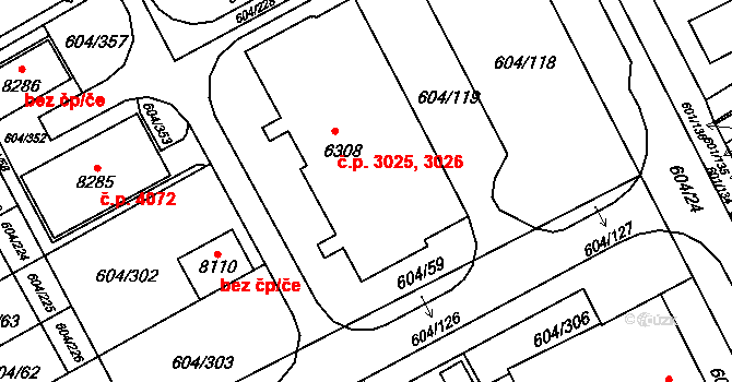Kroměříž 3025,3026 na parcele st. 6308 v KÚ Kroměříž, Katastrální mapa