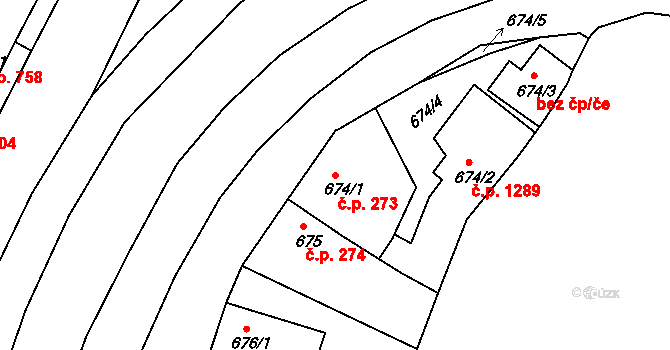 Holešov 273 na parcele st. 674/1 v KÚ Holešov, Katastrální mapa