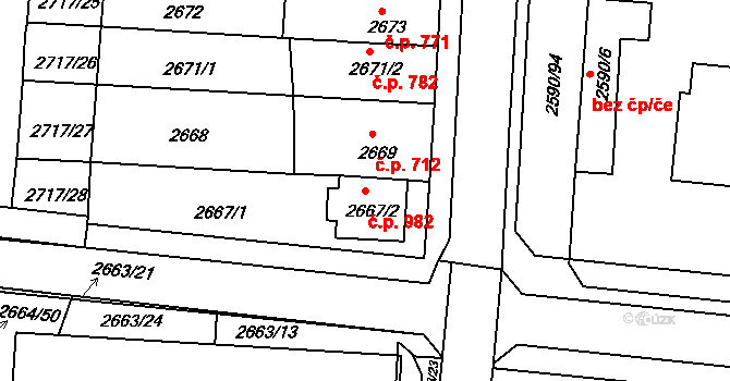 Holešov 982 na parcele st. 2667/2 v KÚ Holešov, Katastrální mapa