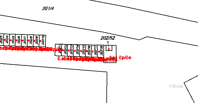 Plumlov 168 na parcele st. 202/18 v KÚ Plumlov, Katastrální mapa