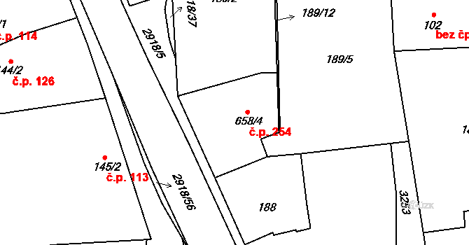 Tovačov I-Město 254, Tovačov na parcele st. 658/4 v KÚ Tovačov, Katastrální mapa