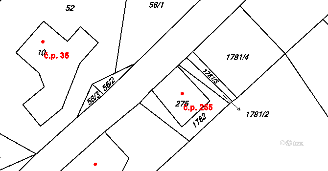 Valkeřice 255 na parcele st. 275 v KÚ Valkeřice, Katastrální mapa