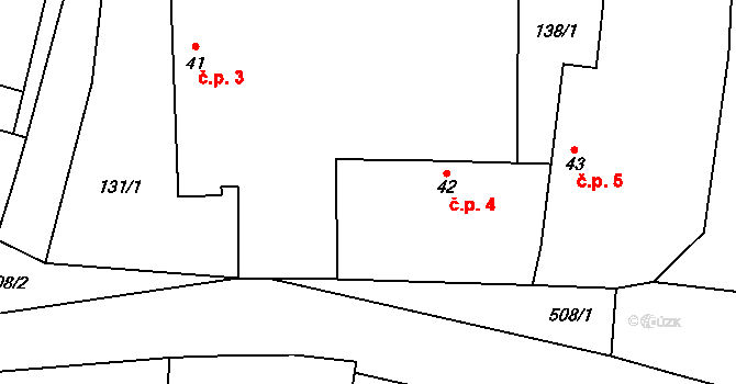 Miletín 4, Onomyšl na parcele st. 42 v KÚ Miletín u Onomyšle, Katastrální mapa