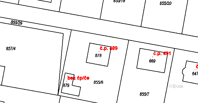 Cerhenice 489 na parcele st. 878 v KÚ Cerhenice, Katastrální mapa