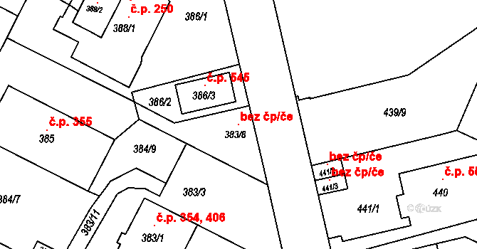 Brno 121070492 na parcele st. 383/8 v KÚ Pisárky, Katastrální mapa