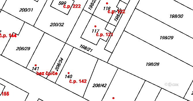 Chotětov 121 na parcele st. 117 v KÚ Chotětov, Katastrální mapa