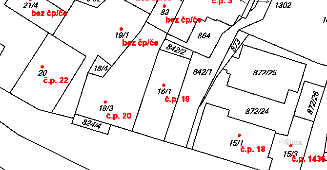 Jesenice 19 na parcele st. 16/1 v KÚ Jesenice u Prahy, Katastrální mapa